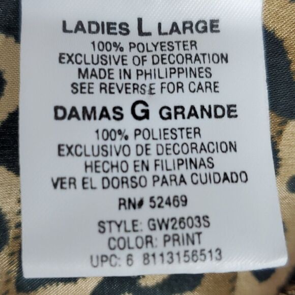 L SATIN LEOPARD Black Brown Long Sleeve button front lounge top blouse LARGE - Picture 8 of 14